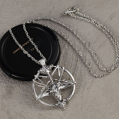 Bijuteria de moda Vintage Charme Feminino Masculino Pentagrama Pan Deus Crânio Cabeça de Bode Pingente Corrente Colares