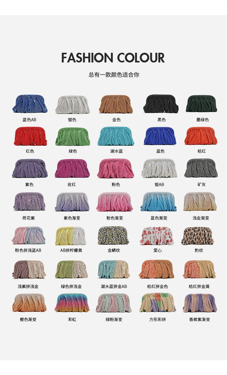 XIYUAN Shinny Ruched Rhinestone Clucth Purse Women Luxury Designer Evening Bags Fashion Party Dinner Handbag Bridal Makeup Bag