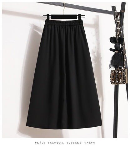 Ladies' Summer High Waist Plus Size Skirts 2026 Mid To Long Flowing Suit Skirt New Style Casual Solid Color A-line Skirt