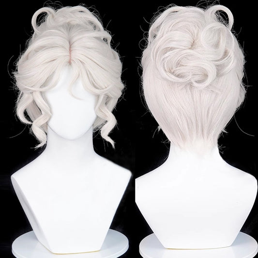 Short Straight White Bun Clip Synthetic Wig Middle Part Anime Game Cosplay Wig Heat Resistant for Daily Party