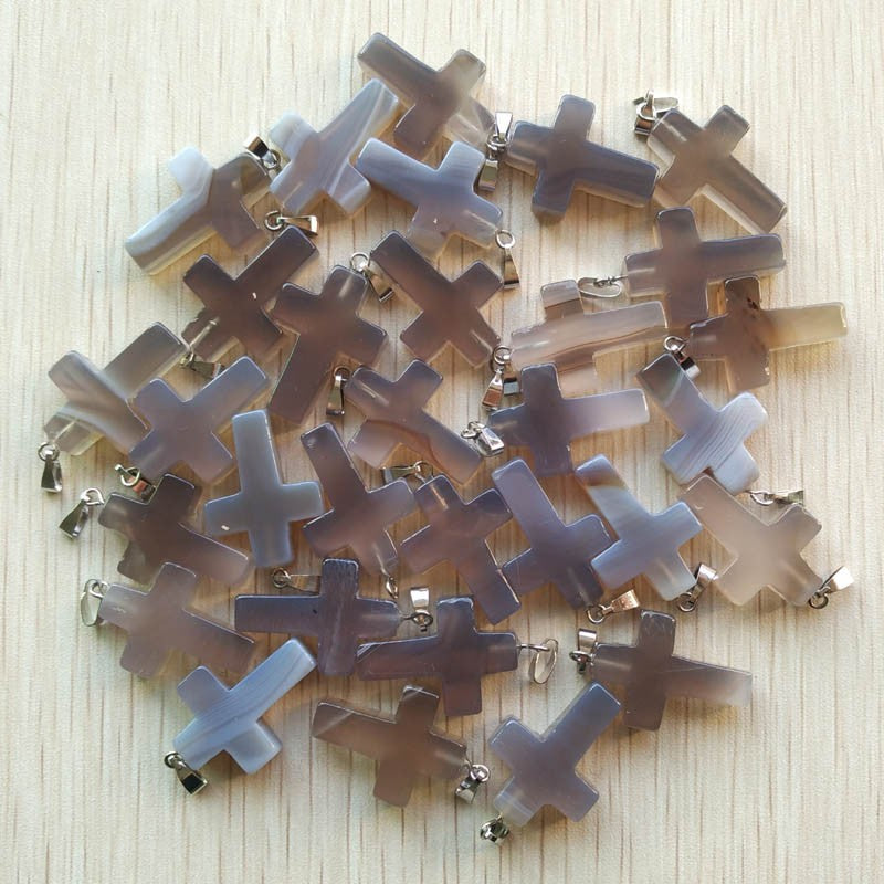 Wholesale 50pcs/lot Fashion Hot Sell Natural Stone Mixed Color Assort Cross Pendants Charms Fit Necklaces Jewelry Making