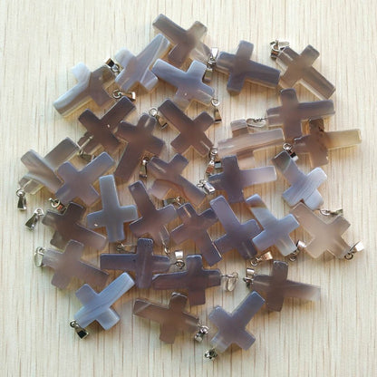 Wholesale 50pcs/lot Fashion Hot Sell Natural Stone Mixed Color Assort Cross Pendants Charms Fit Necklaces Jewelry Making