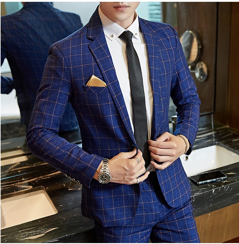 Men's Casual One-Button Plaid Suit Two-Piece Set Business No-Ironing Best Man M-5XL 2025 Fashion Comfortable Fit