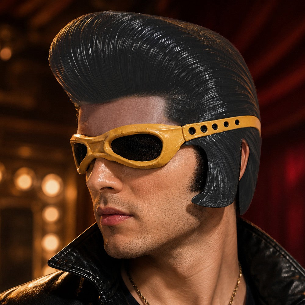 Classic Pompadour Hair Latex Mask Full Head Rock and Roll Performer Costume Mask Halloween Cosplay