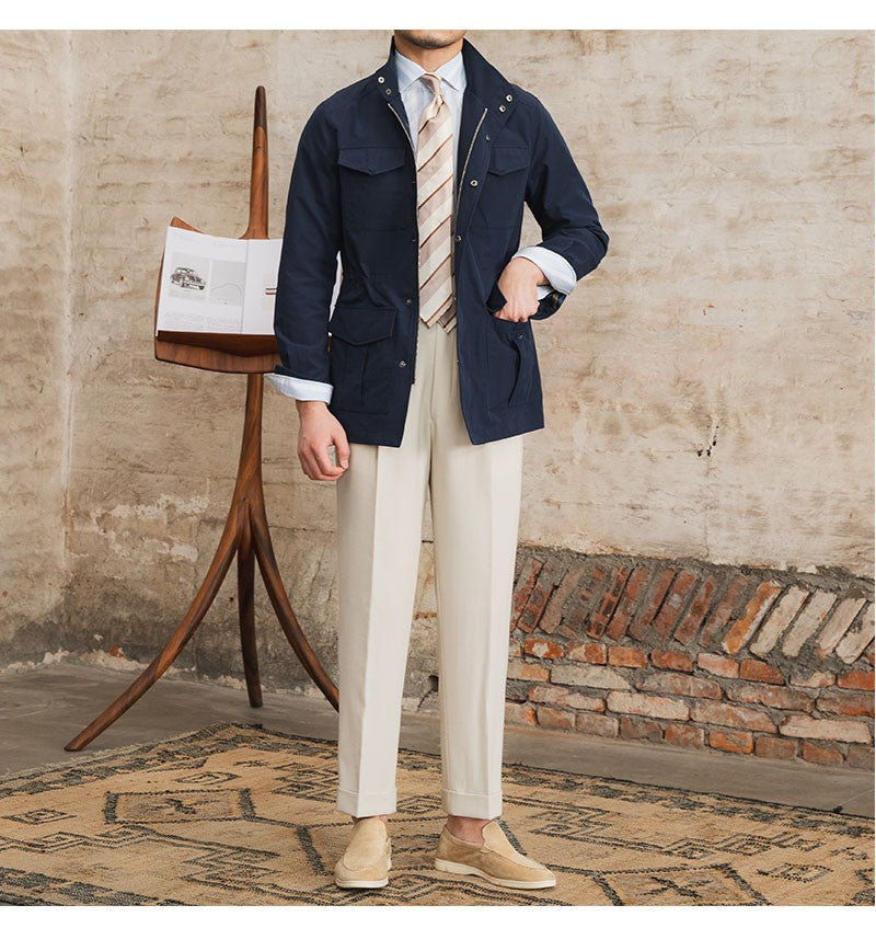 Three Spring and Summer Light Vertical Collar Waist Half Hanging M65 British Jacket Men's Retro Hunting Wear Waterproof Jacket