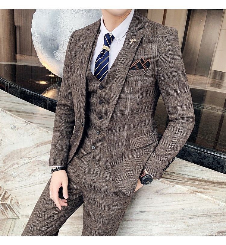 Men's High-quality Plus Size 5XL-M 3-piece Suit (suit+vest+pants) Business Fashion Plaid Suit Groom's Wedding Banquet Set