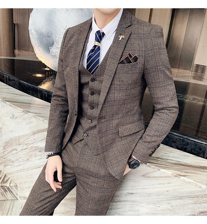Men's High-quality Plus Size 5XL-M 3-piece Suit (suit+vest+pants) Business Fashion Plaid Suit Groom's Wedding Banquet Set