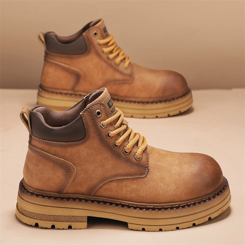 New Men's Casual High-top Boots, Anti-slip and Wear-resistant Thick-soled Height-increasing Shoes, Street Retro Work Boots