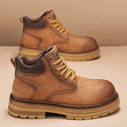 New Men's Casual High-top Boots, Anti-slip and Wear-resistant Thick-soled Height-increasing Shoes, Street Retro Work Boots