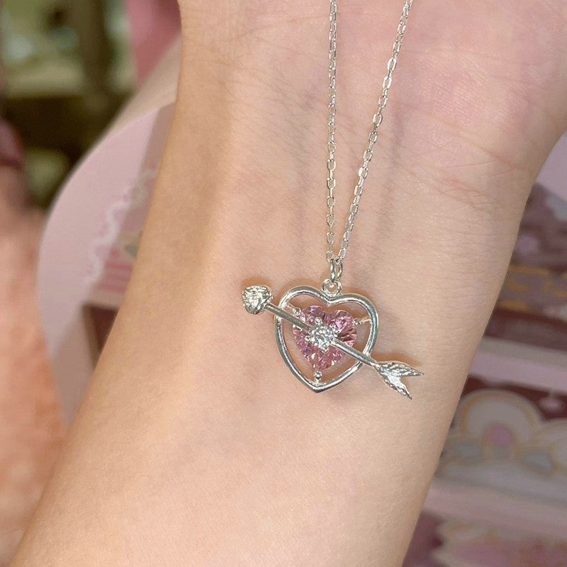 Colar de Coração de Zircônia Rosa Planeta da Moda Colar de Corrente de Clavícula Estética Feminina Presente de Dia dos Namorados Joias de Festa