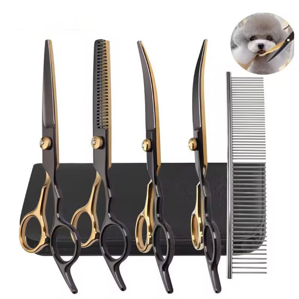 Tesoura de Tosa para Animais de Estimação de 6,5 Polegadas Kit Tesoura de Desbaste para Pelo de Gato Tesoura para Animais de Estimação Conjunto Preto e Dourado Tesoura para Cães