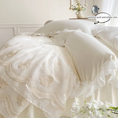 3pcs Korean lace Bedding set wedding Duvet Cover Set (1*Duvet Cover + 2*Pillowcase, Without Core)for bedroom guest room
