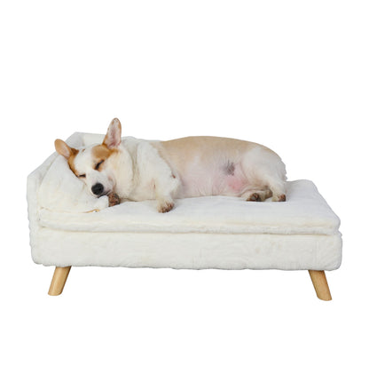 Cama Elevada para Animais de Estimação, Cama Nórdica para Animais de Estimação com Almofada Aconchegante Impermeável, Sofá-Cama para Animais de Estimação com Pernas de Madeira Resistentes para Cães e Gatos Pequenos