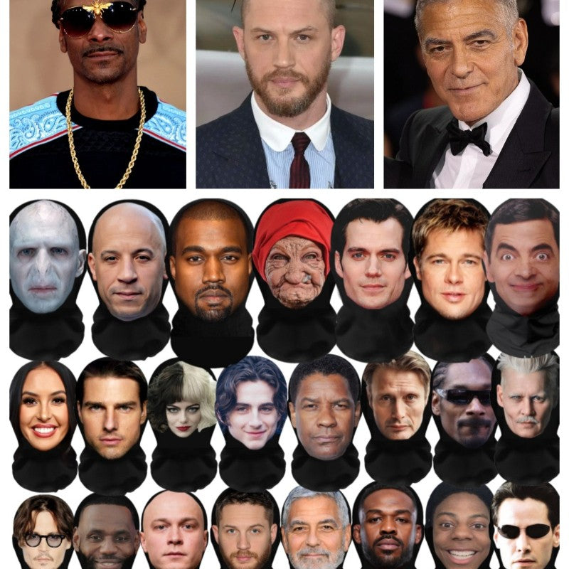 3D Funny Masks Seamless Mask Halloween Cosplay Mask Funny Face Printed Head Scarf Famous Person Ice Silk Sunscreen Head Mask
