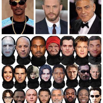 3D Funny Masks Seamless Mask Halloween Cosplay Mask Funny Face Printed Head Scarf Famous Person Ice Silk Sunscreen Head Mask