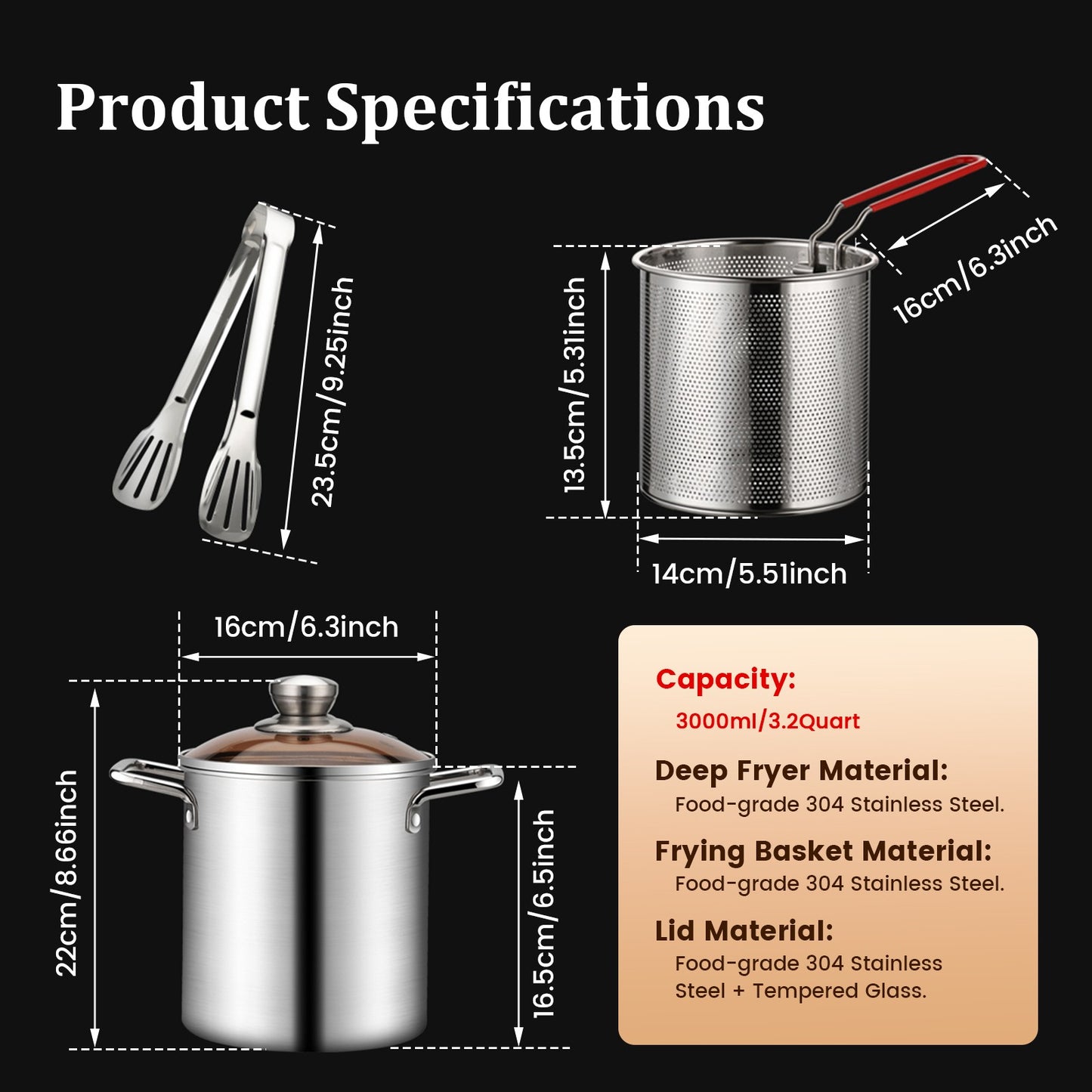New Deep Frying Pot Kitchen Fryer With Strainer Stainless Steel Tempura Fryer Pan Fry Pot Chicken Fried Chicken Cooking Tools