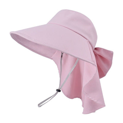 New Neck Protection Shawl Beach Cap Breathable Wide Brim Bucket Hat Bow Anti-UV Fisherman Hat Women