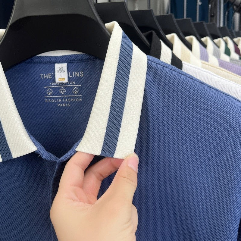 Men's 100% Cotton Original Design Printed Long Sleeved Polo Shirt Spring Autumn Simple Fashion Business Lapel T-shirt Men's Wear