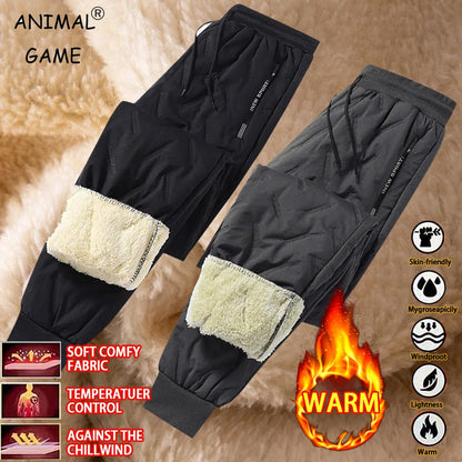 Winter Men Plush Thick Fleece Waterproof Sweatpant Windproof Casual Pants Warm Pants Lambswool Thermal Trousers Casual Outerwear