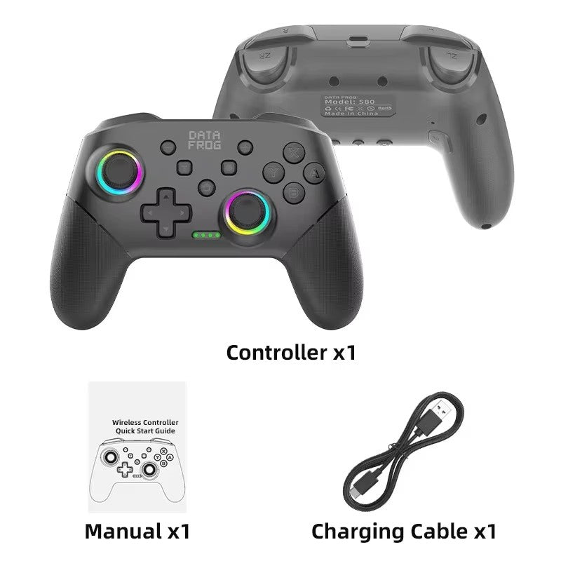 Data Frog Wireless Controller For Switch OLED/LITE/PC Console Pro Gamepad with Programmable Turbo Function RGB Light