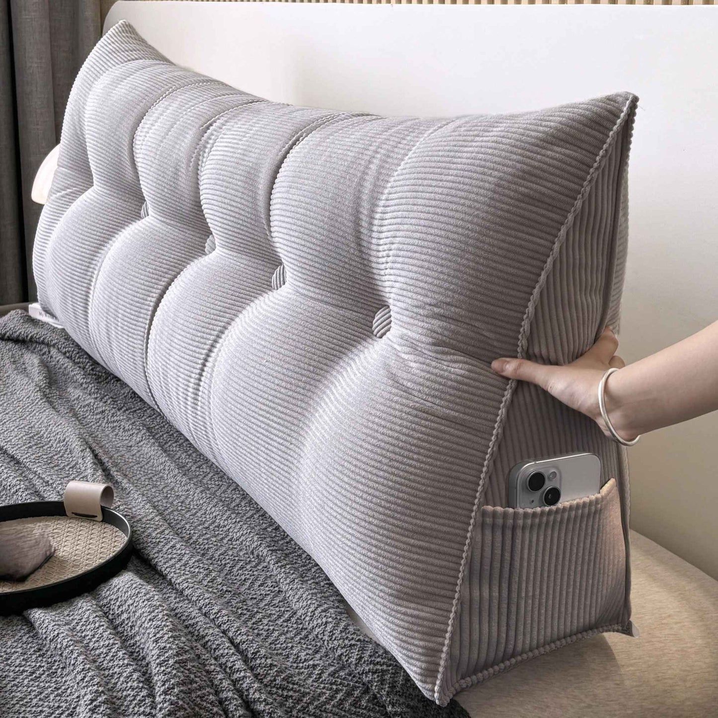 Casual Striped Wedge Floor Pillow Cushion with Side Storage Soft Fluffy Back Support Zippered Cover Hand Wash Gifts for Family