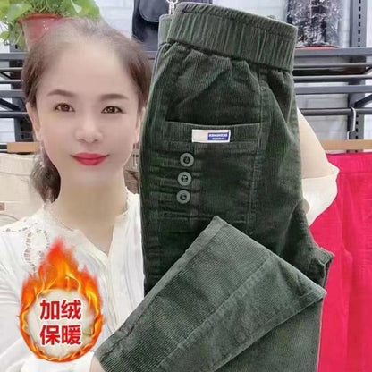 Women Warm Spring Winter Button Pockets Ruffles Vintage Big Large Plus Sizes Casual Party Fashion Loose Pant