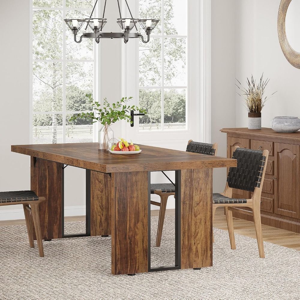 71" Large Dining Table for 6 to 8 People, Rustic Farmhouse Style Dinner Table, Rectangular Dining Table for Kitchen,