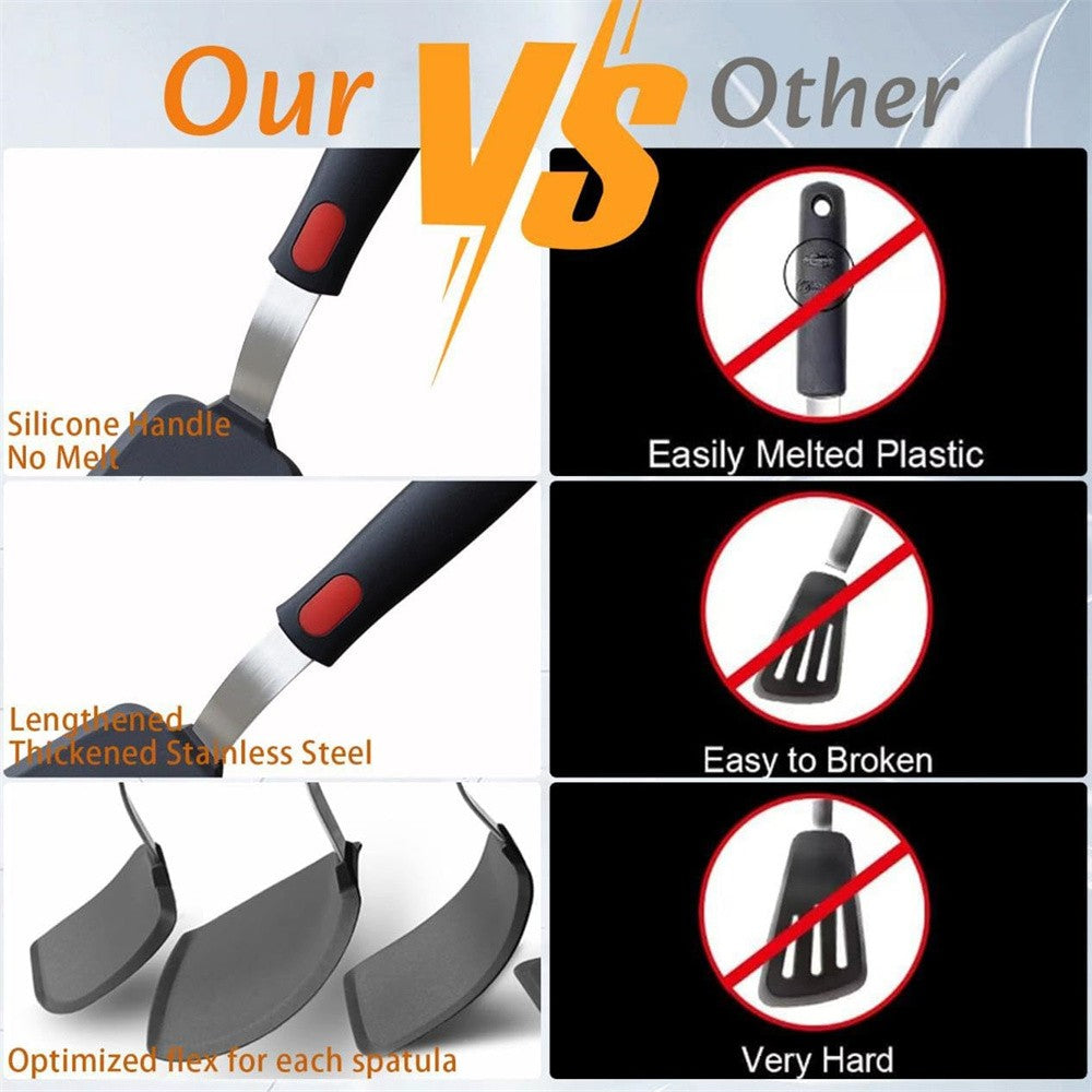 Espátula de Silicone para Panelas Antiaderentes Resistente a Altas Temperaturas, Espátula de Aço Inoxidável de Alta Qualidade para Fritar e Mexer, Utensílios de Cozinha