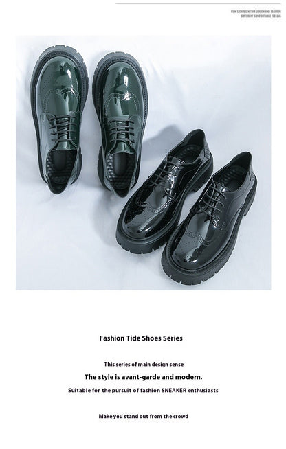 Leather shoes men's thick soles increase British style Brock business dress black senior sense wedding groom shoes 46 yards