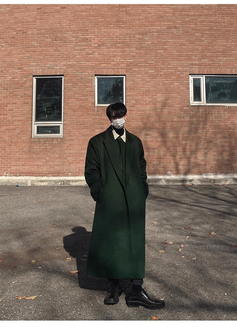 Mauroicardi Autumn Winter Long Warm Oversized Soft Dark Green Black Woolen Coat Men Loose Casual Korean Wool Blends Overcoat