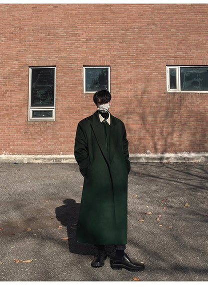 Mauroicardi Autumn Winter Long Warm Oversized Soft Dark Green Black Woolen Coat Men Loose Casual Korean Wool Blends Overcoat