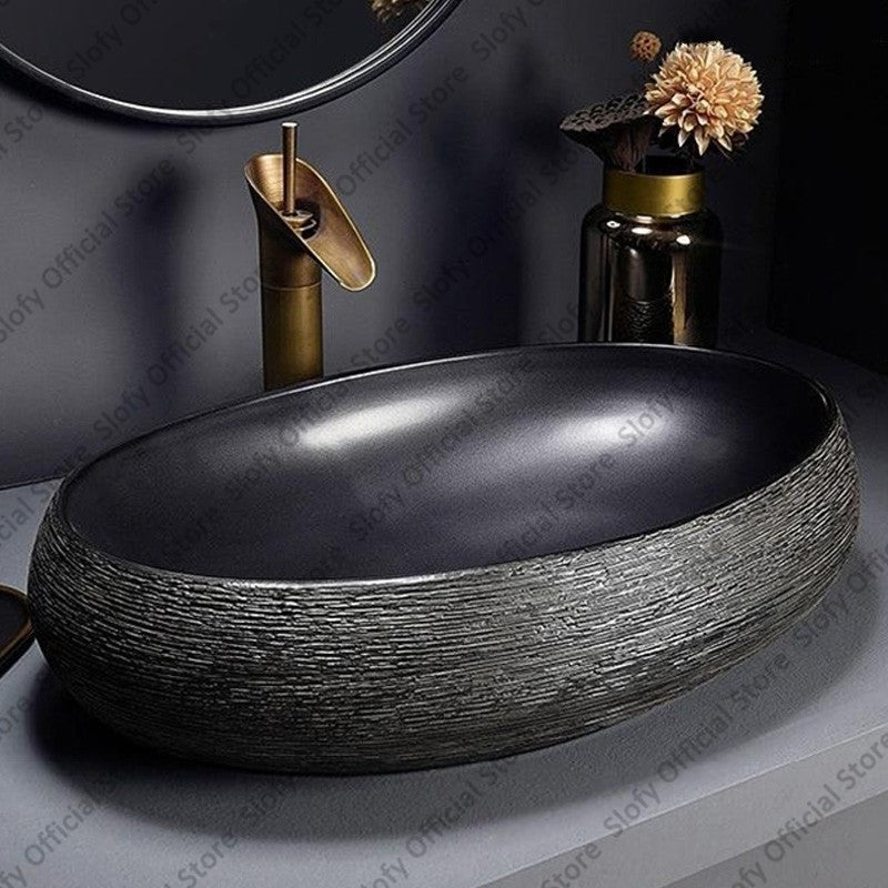 Retro Art Ceramic Sink Multiple Styles Black Washbasin Single Bowl Low-Key Luxury Countertop Basins For Household Hotel Bathroom