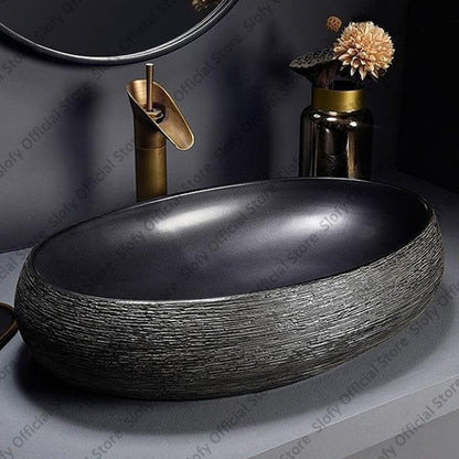 Retro Art Ceramic Sink Multiple Styles Black Washbasin Single Bowl Low-Key Luxury Countertop Basins For Household Hotel Bathroom