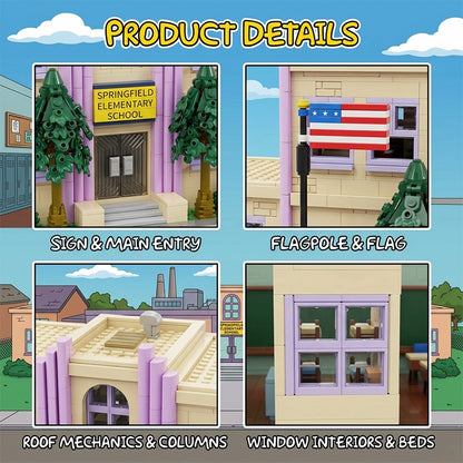 3500PCS Springfield Elementary School Building Blocks Idea Anime Street View Modular Architecture Brick Model Bricks Toys for Adults Christmas Gift
