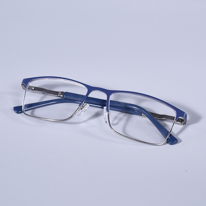 Anti Blue Light Men Reading Glasses Metal Full Frame Business Eyeglasses For Men Square Double Color Reading Eyewear +100+150