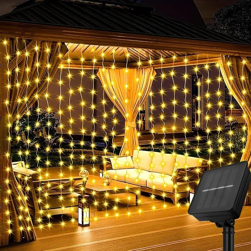 Solar LED Curtain Light Outdoor Garland Solar Fairy String Light Pavilion Garden Party Holiday Christmas Decor