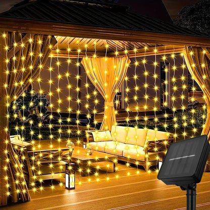 Solar LED Curtain Light Outdoor Garland Solar Fairy String Light Pavilion Garden Party Holiday Christmas Decor