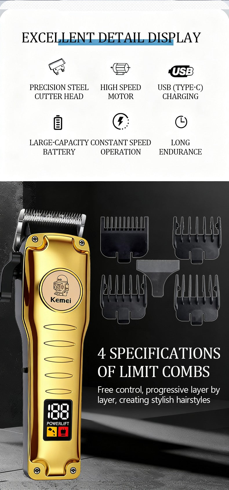 Kemei 510 Portable Travel Electric Hair Clipper Small Rechargeable Cordless Hair Cutting Machine Beard/Hair Trimmer Carving Too