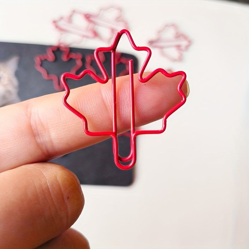10/20/30pcs Red Maple Leaf Paper Clips - Durable Metal Autumn-Inspired Design for Office, School, Home Organization