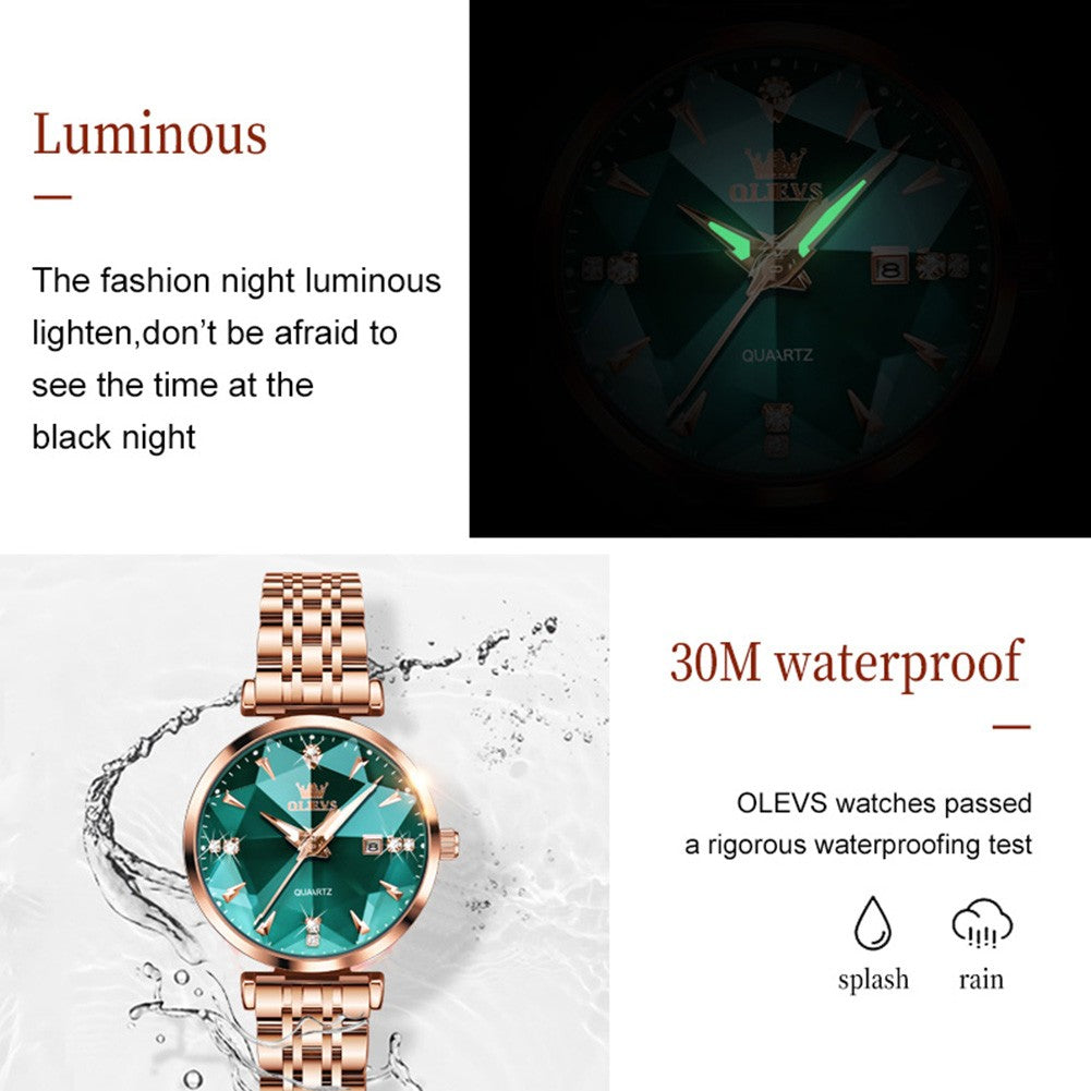 OLEVS 5536 Luxury Brand Diamond Quartz Women's Watch Fashion Elegant Rose Gold Waterproof Women's Watch Bracelet Set Reloj Mujer