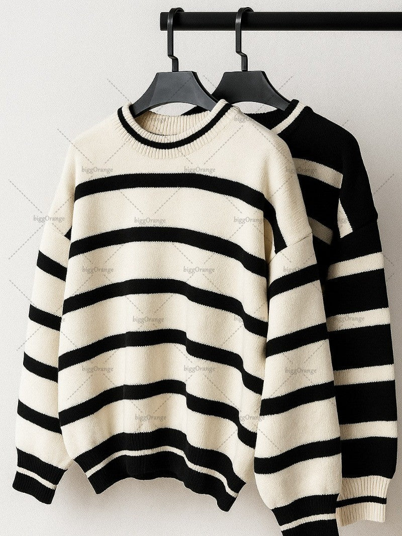 Street Fashion Brand Irregular Striped Warm Fashion Long-sleeved Sweater Men American Y2K Harajuku Casual Loose Pullover Women