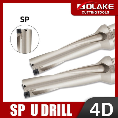 Brocas de metal BOLAKE Série SP Brocas de metal para perfuração de 08 mm a 12 mm de profundidade 4D Brocas U Indexáveis Máquinas Tornos CNC Água