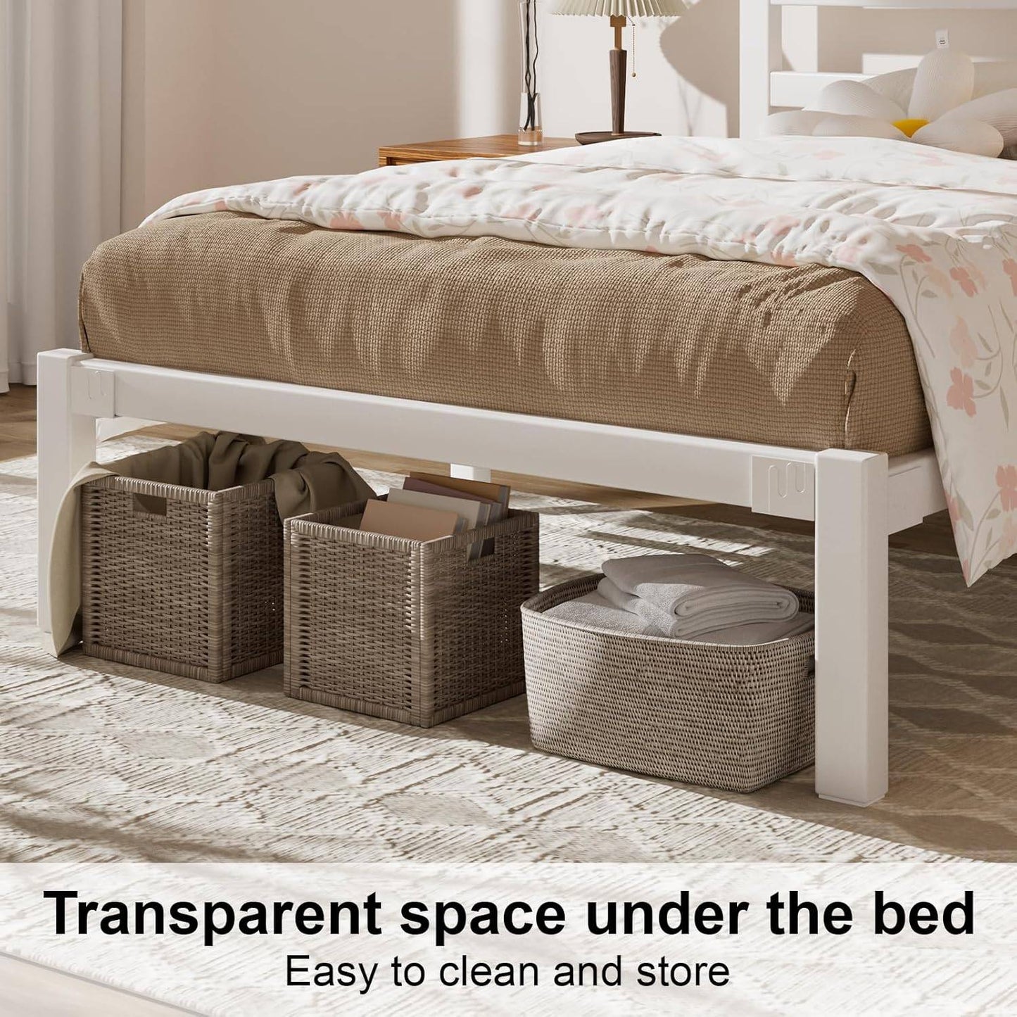 Twin Size Bed Frame, Metal Platform Bed Frame with Headboard, Mattress Foundation with Spacious Underbed Storage, No Box Spring