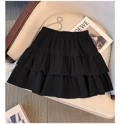 150Kg Plus Size Women's Hip 165 Cake Short Skirt Casual Pleated Ruffled Edge Skirt Black White 5XL 6XL 7XL 8XL 9XL