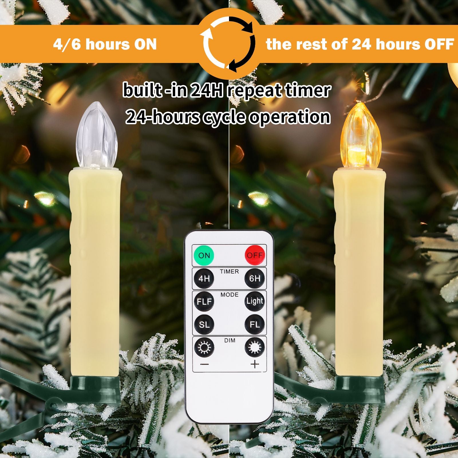 Flameless LED Taper Candles Christmas Tree Electric Candle Lights Mini Taper Clip-On Candles with Remote Timer for Wedding Decor