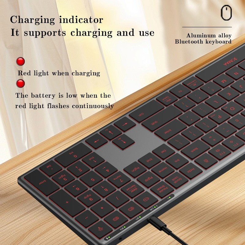 Teclado Bluetooth Retroiluminado Multidispositivo Tamanho Normal Teclado Sem Fio com Teclado Numérico, Teclado Multimídia Fino Recarregável