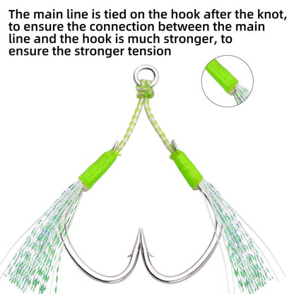 Anzóis Jig Assist 5 Peças, Linha de Aço Inoxidável de Alta Resistência, Tubo Luminoso, Pena, Anel Sólido, Anzol de Jigging, Anzóis de Pesca de Barco