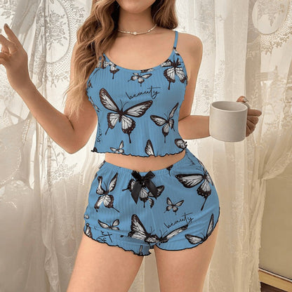 Casual Printed Pajamas For Women Two Pieces Sleepwear Women's Pajama Shorts Loungewear Sets Nightwear Female Home Suit Clothes
