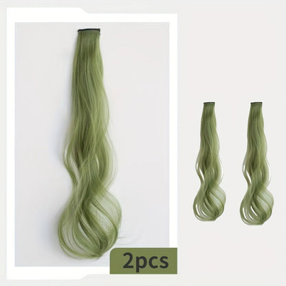 2pcs Cute Colorful Hair Extension One-Piece Seamless Invisible Hairpieces Hair Piece For Kid synthetic Invisible Clip Hair Piece