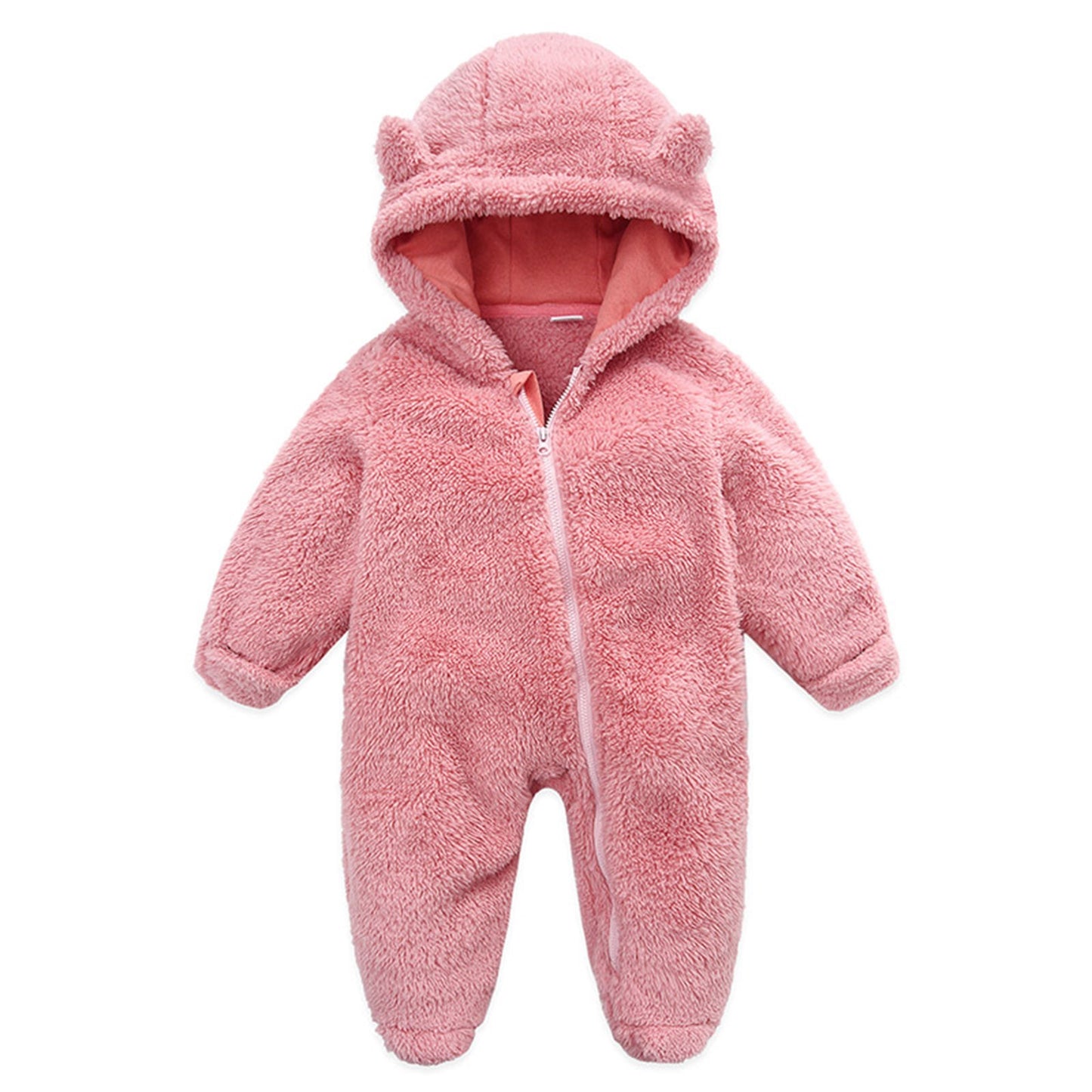 0-12M Baby Plush Warm Jumpsuits Boys Girls Long Sleeve Hooded Zipper Romper Newborn Infant Fall Winter Clothes
